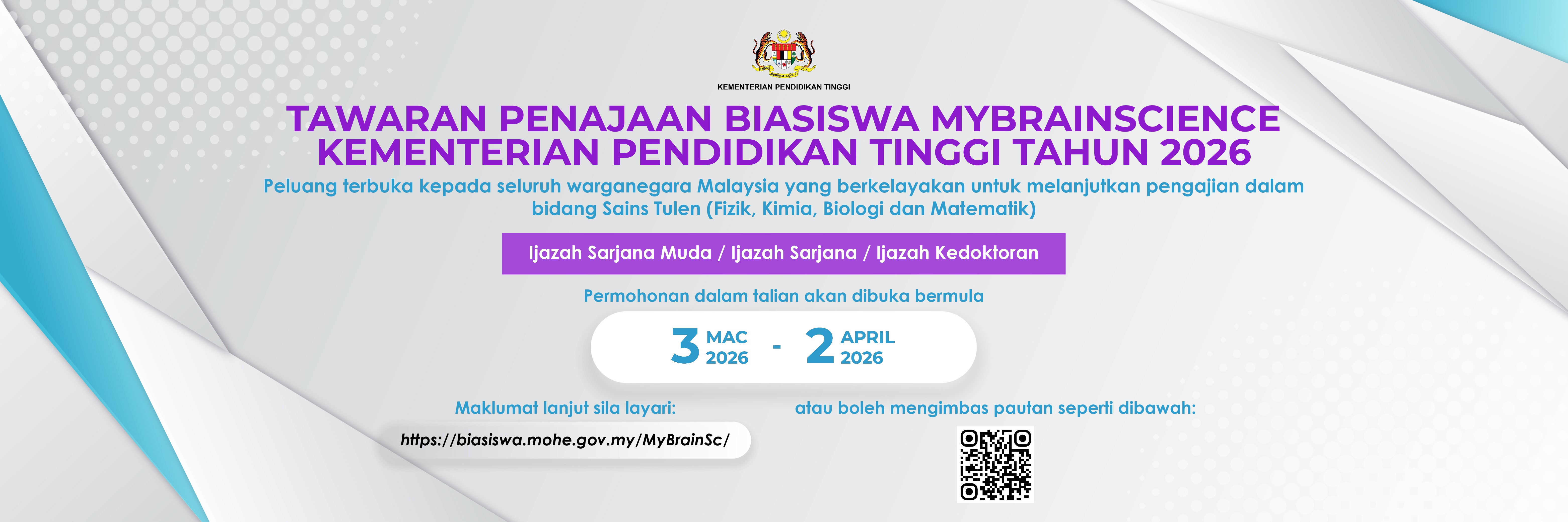 Penajaan Program Biasiswa Mybrainscience Kementerian Pendidikan Tinggi Tahun 2026