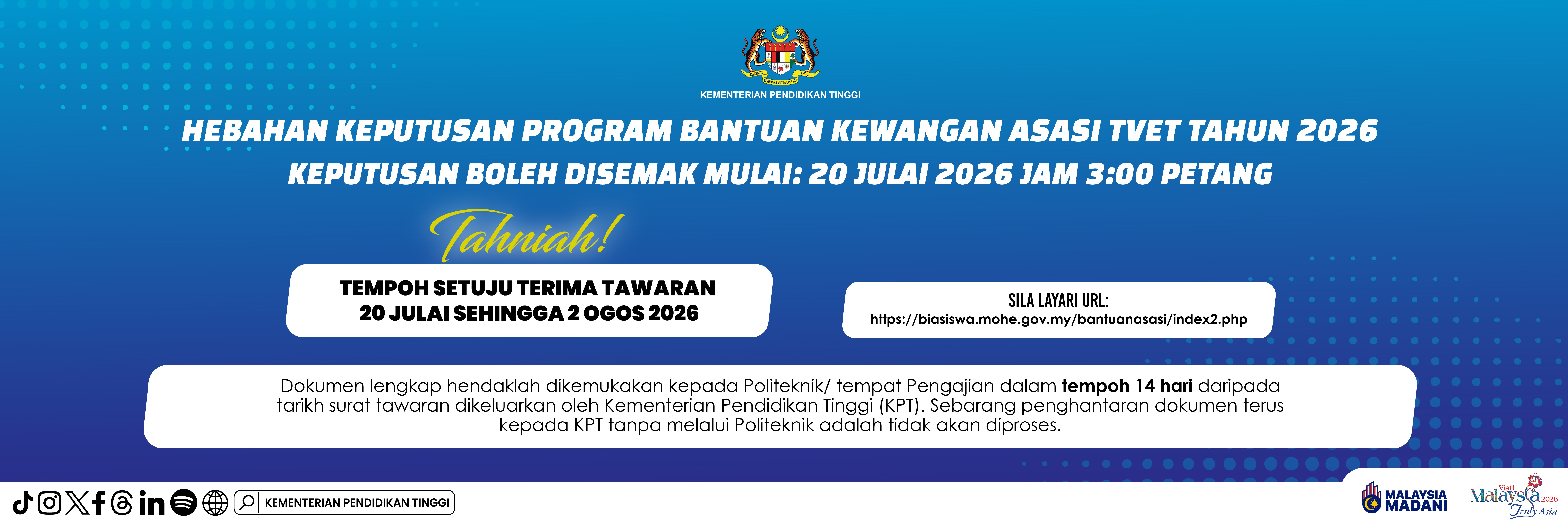 Hebahan Keputusan Program Bantuan Kewangan Asasi TVET Tahun 2026
