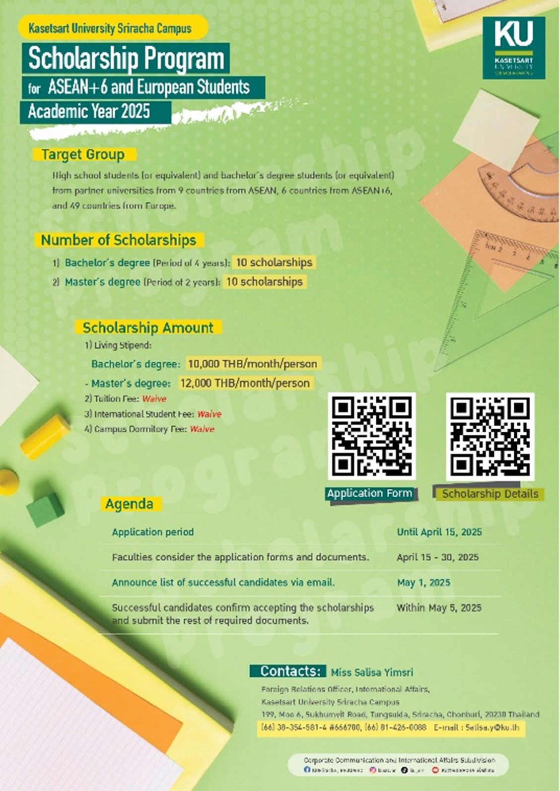 KASETSART UNIVERSITY SRIRACHA CAMPUS SCHOLARSHIP