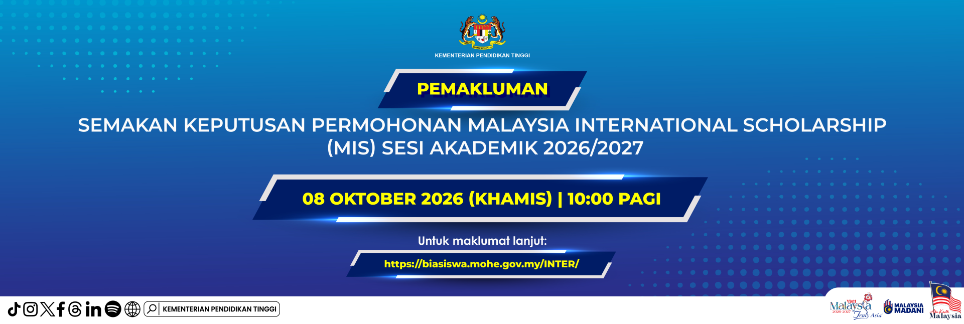 Semakan Keputusan Permohonan Malaysia International Scholarship (MIS) Sesi Akademik 2026/2027