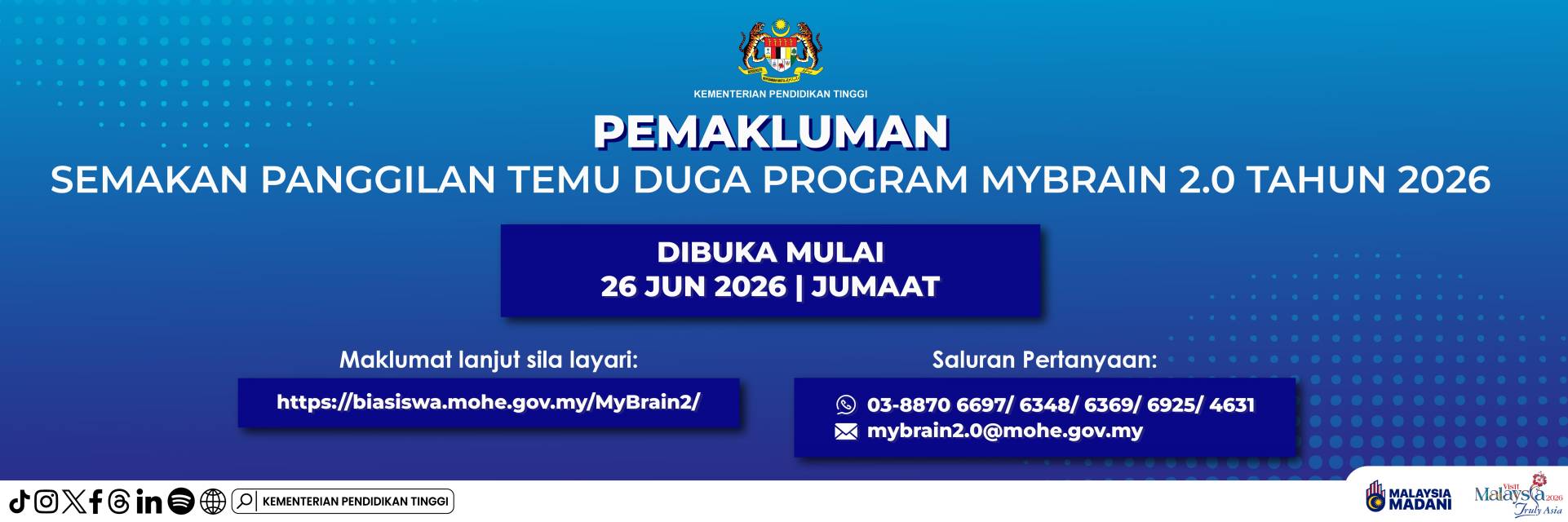 Semakan Panggilan Temu Duga Program MyBrain 2.0 Tahun 2026