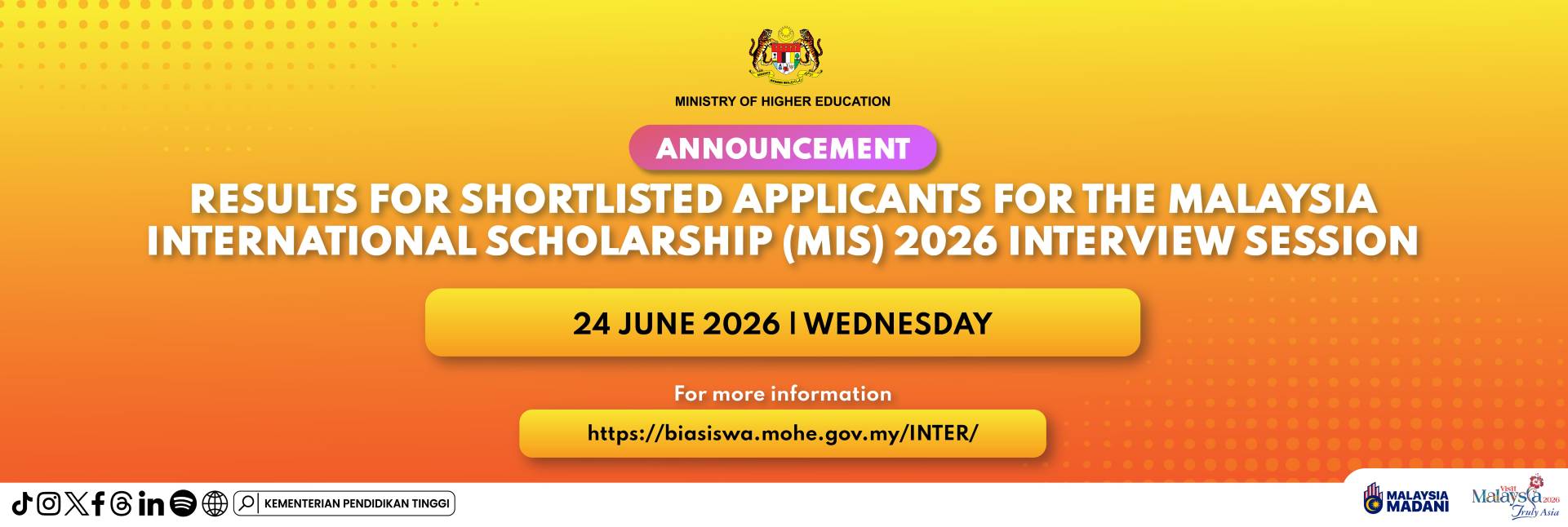 Semakan Temu Duga: Malaysia International Scholarship (MIS) 2026