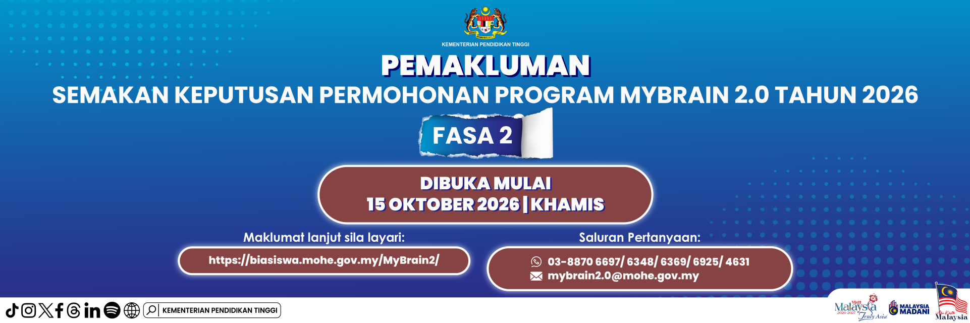 Semakan Keputusan Permohonan Program MyBrain 2.0 Tahun 2026 Fasa 2