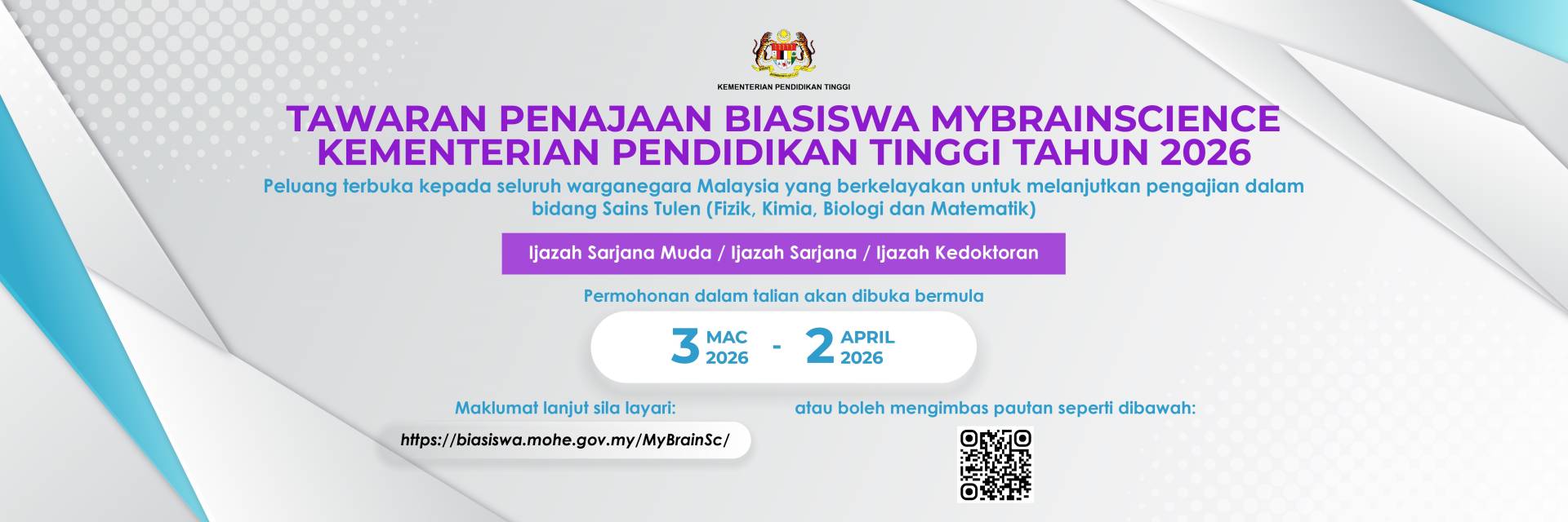 Penajaan Program Biasiswa Mybrainscience Kementerian Pendidikan Tinggi Tahun 2026
