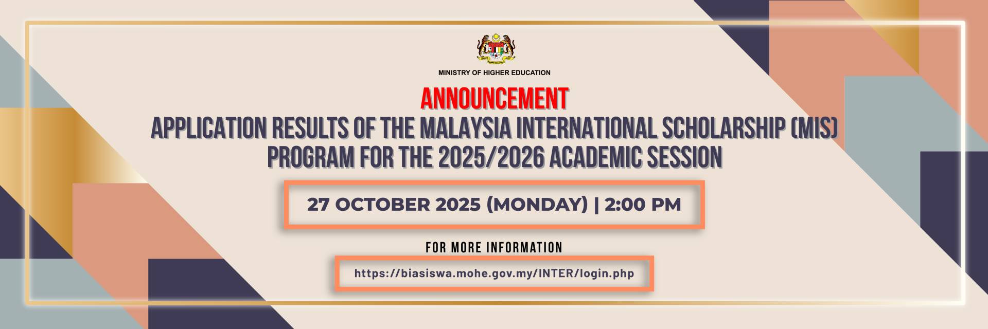 Semakan Keputusan Permohonan Malaysia International Scholarship (MIS) Sesi Akademik 2025/2026