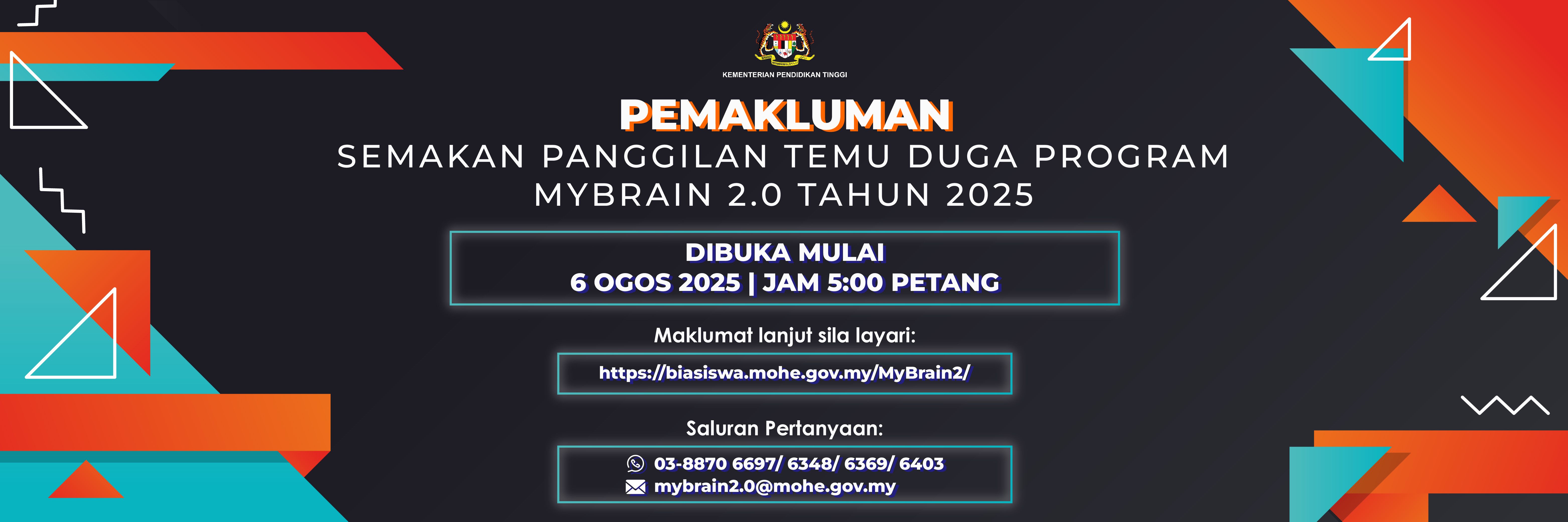 Semakan Panggilan Temu Duga Program MyBrain 2.0 Tahun 2025