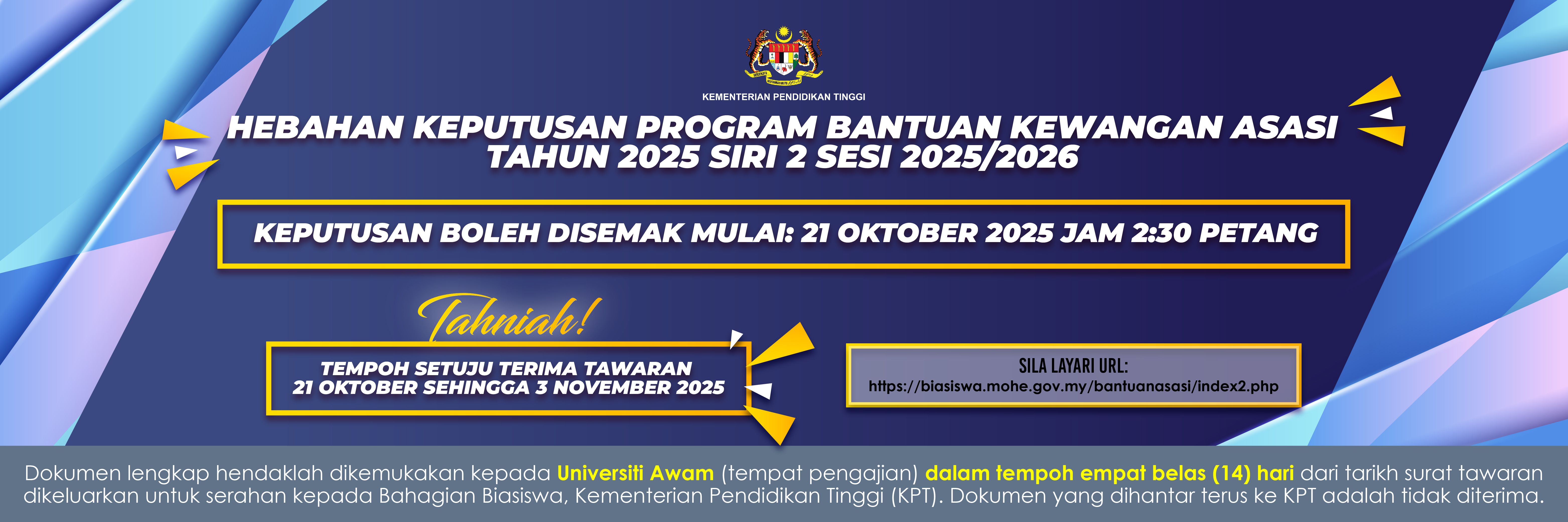 Semakan Keputusan Program Bantuan Kewangan Asasi Tahun 2025 Siri 2 sesi 20252026